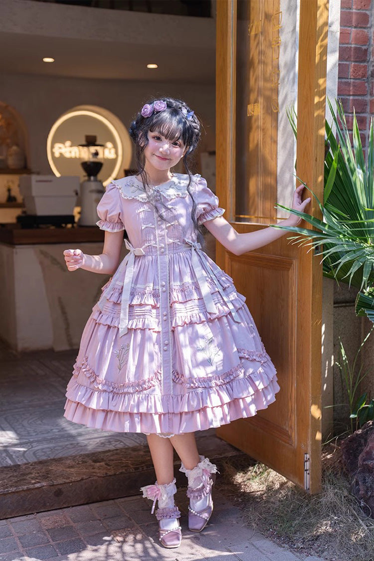 Gothic Lolita Dress - Doll Collar, Pink, Printed, Embroidered, Sweet Style - additional product view 6