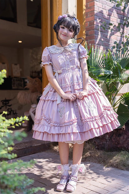 Gothic Lolita Dress - Doll Collar, Pink, Printed, Embroidered, Sweet Style - additional product view 7