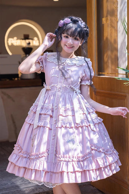 Gothic Lolita Dress - Doll Collar, Pink, Printed, Embroidered, Sweet Style - additional product view 8