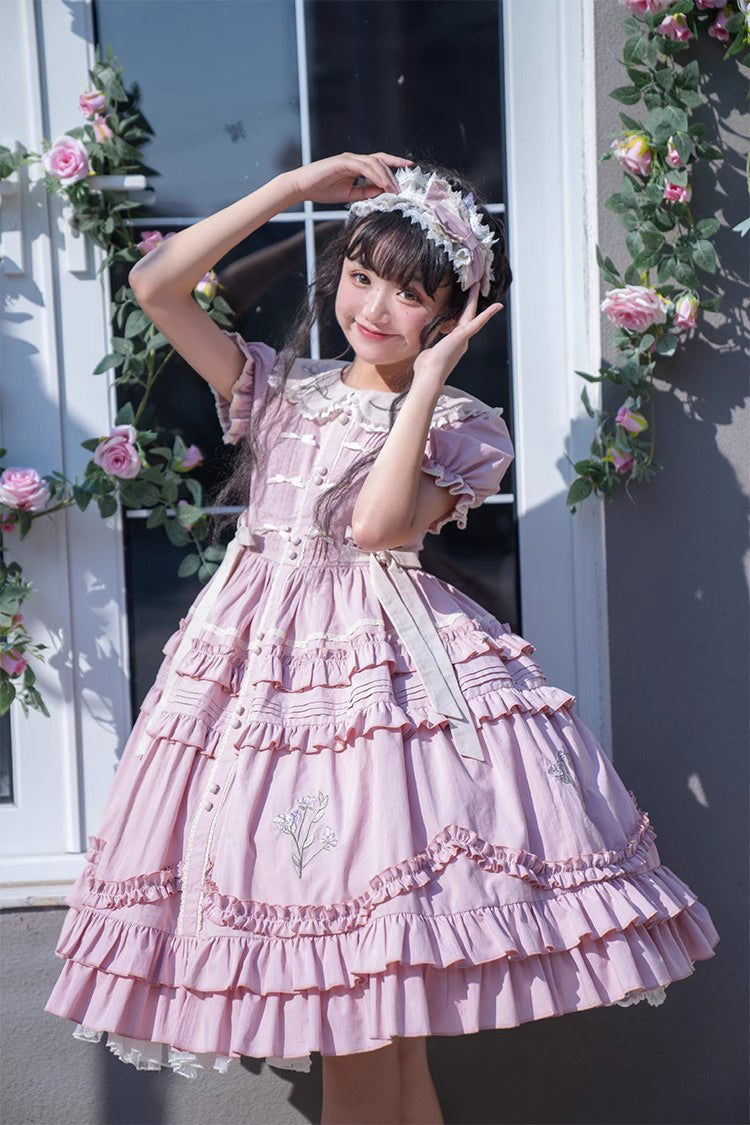 Gothic Lolita Dress - Doll Collar, Pink, Printed, Embroidered, Sweet Style - additional product view 9