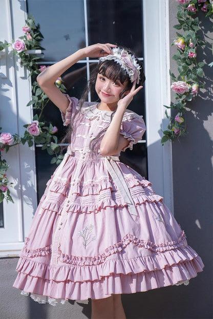 Gothic Lolita Dress - Doll Collar, Pink, Printed, Embroidered, Sweet Style - additional product view 9