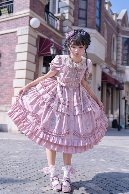 Gothic Lolita Dress - Doll Collar, Pink, Printed, Embroidered, Sweet Style - additional product view 10