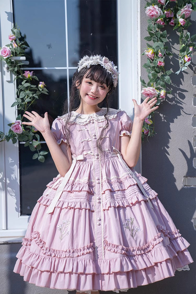 Gothic Lolita Dress - Doll Collar, Pink, Printed, Embroidered, Sweet Style - additional product view 11