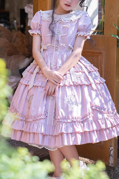 Gothic Lolita Dress - Doll Collar, Pink, Printed, Embroidered, Sweet Style - main product image
