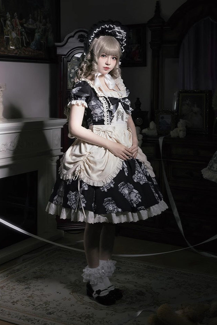 Gothic Lolita Dress - Doll Night, 2 Colors, Ruffled, Printed, Embroidered - additional product view 3