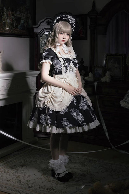 Gothic Lolita Dress - Doll Night, 2 Colors, Ruffled, Printed, Embroidered - additional product view 3