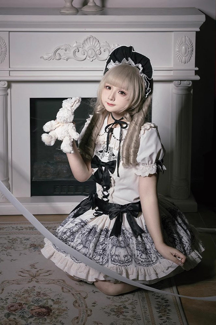Gothic Lolita Dress - Doll Night, 2 Colors, Ruffled, Printed, Embroidered - additional product view 5