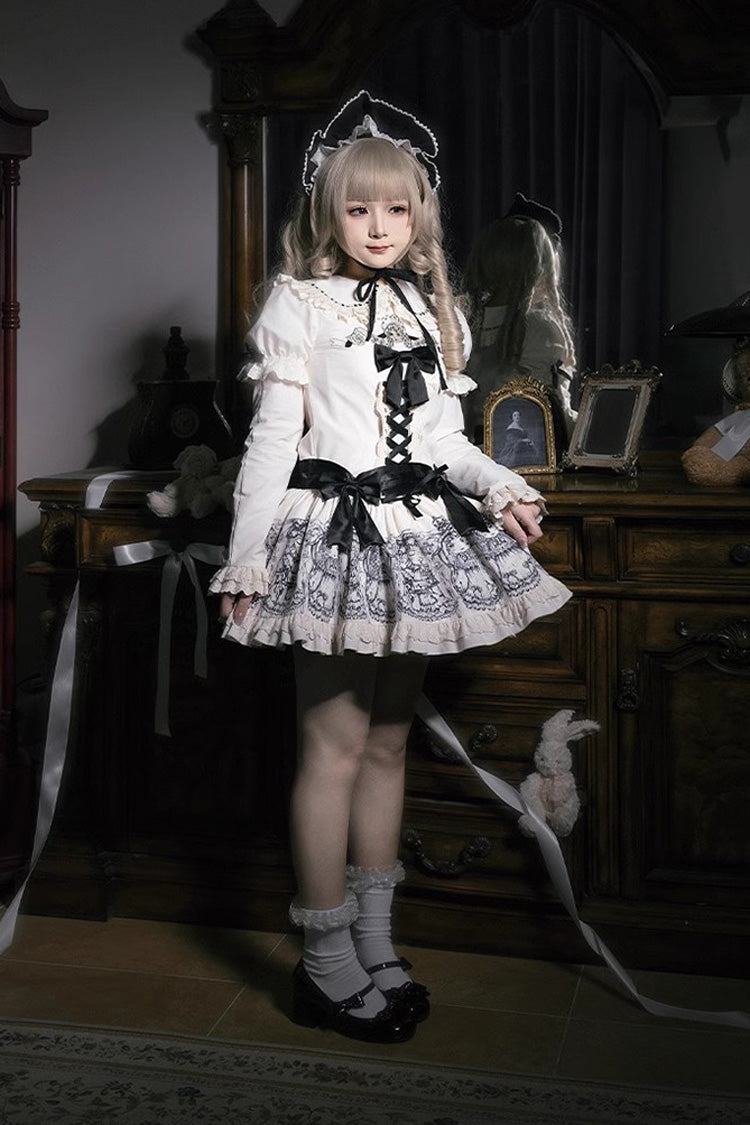 Gothic Lolita Dress - Doll Night, 2 Colors, Ruffled, Printed, Embroidered - additional product view 6