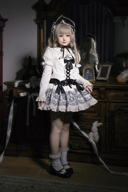 Gothic Lolita Dress - Doll Night, 2 Colors, Ruffled, Printed, Embroidered - additional product view 6
