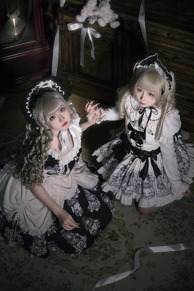 Gothic Lolita Dress - Doll Night, 2 Colors, Ruffled, Printed, Embroidered - additional product view 7