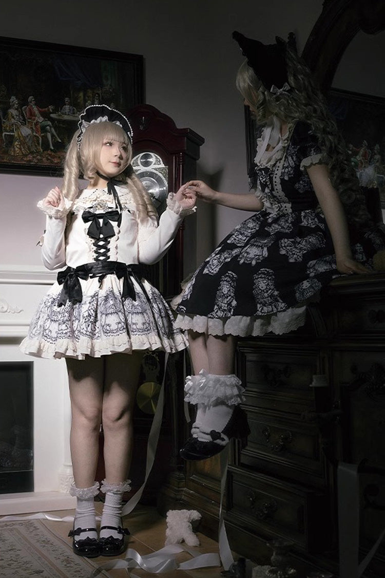 Gothic Lolita Dress - Doll Night, 2 Colors, Ruffled, Printed, Embroidered - additional product view 8