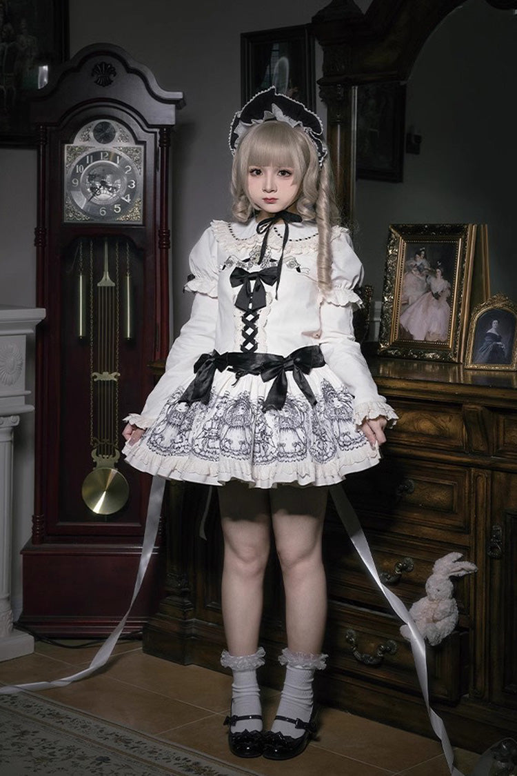 Gothic Lolita Dress - Doll Night, 2 Colors, Ruffled, Printed, Embroidered - S Beige / M Beige / L Beige option