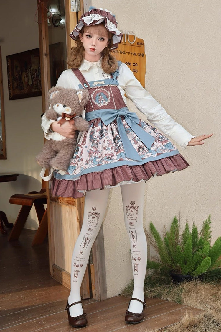 Gothic Lolita Dress - Doll Print, Brown, Bow Detail, Ruffled, Printed - additional product view 2