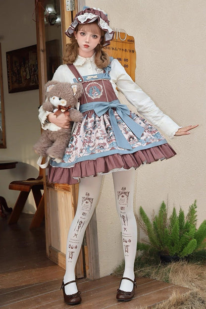 Gothic Lolita Dress - Doll Print, Brown, Bow Detail, Ruffled, Printed - additional product view 2