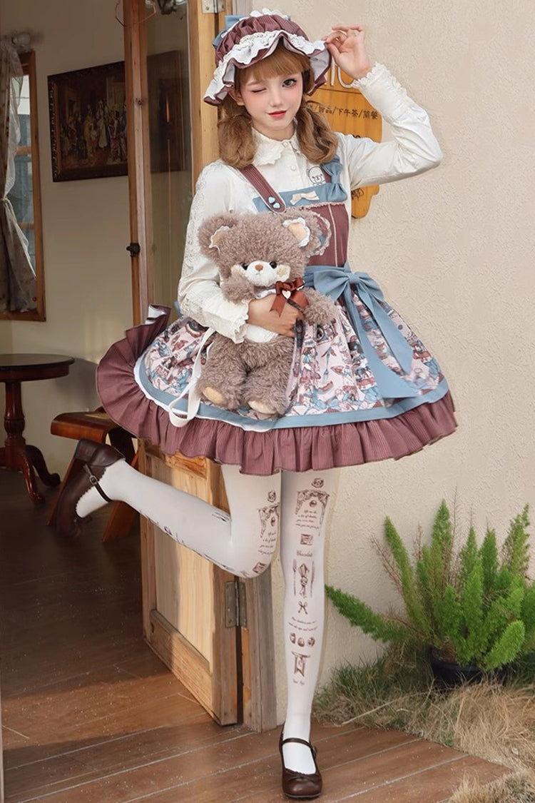 Gothic Lolita Dress - Doll Print, Brown, Bow Detail, Ruffled, Printed - additional product view 4
