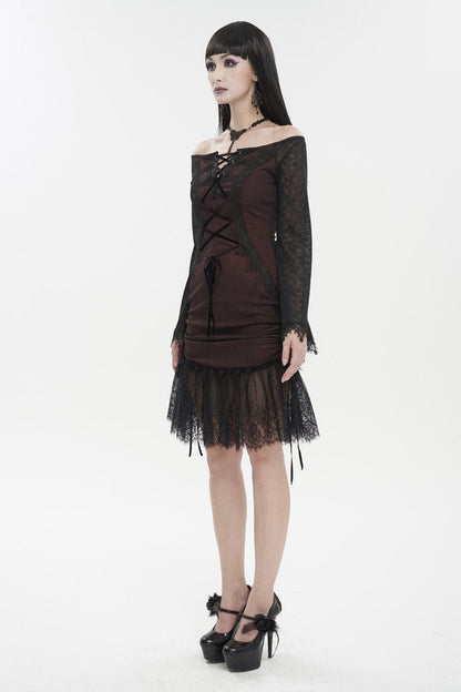 Gothic Lolita Dress - Elastic Texture One-shoulder Hem, Red, Zipper Detail, Women's Style - additional product view 5