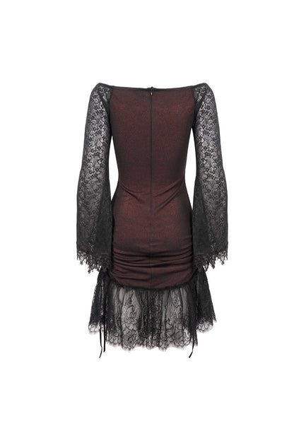 Gothic Lolita Dress - Elastic Texture One-shoulder Hem, Red, Zipper Detail, Women's Style - additional product view 9