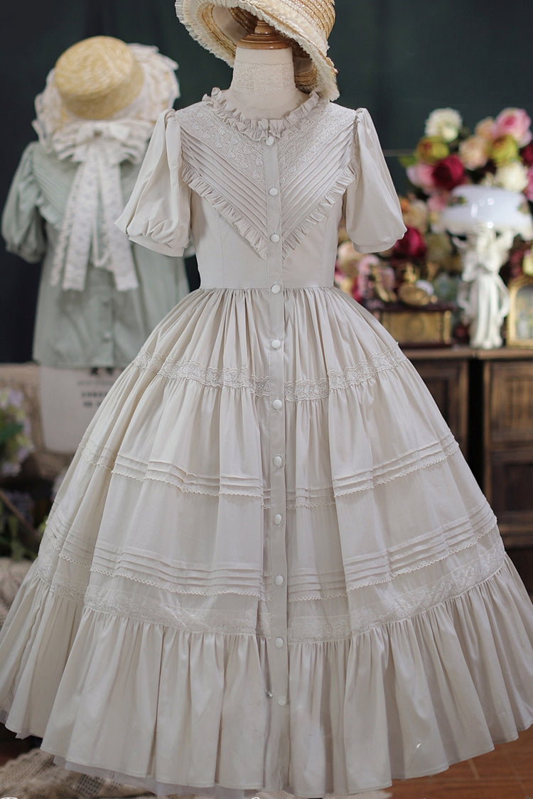Gothic Lolita Dress - Elegant Cardigan Round Neck, 8 Colors, Ruffled, Sweet Style - S Apricot / M Apricot / L Apricot option