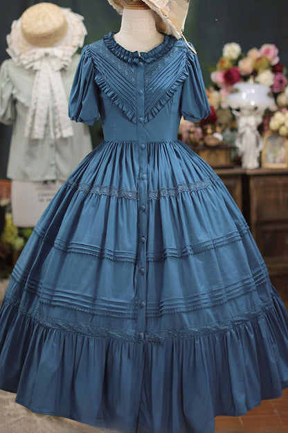 Gothic Lolita Dress - Elegant Cardigan Round Neck, 8 Colors, Ruffled, Sweet Style - S Dark Blue / M Dark Blue / L Dark Blue option