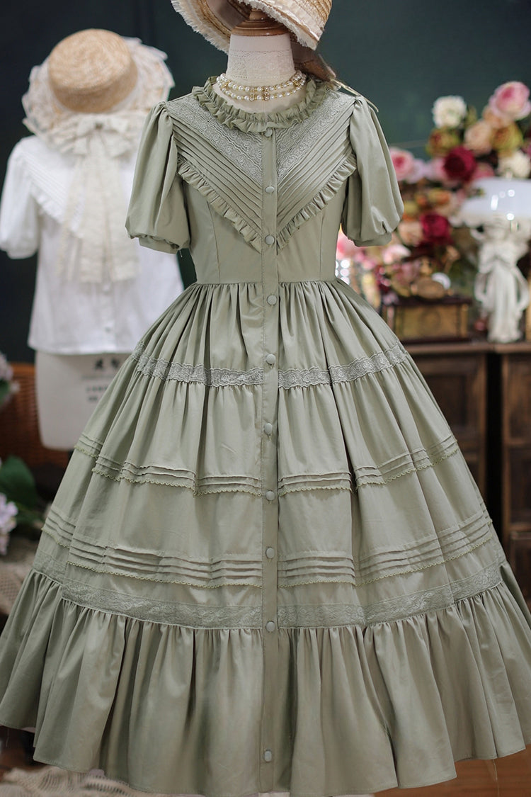 Gothic Lolita Dress - Elegant Cardigan Round Neck, 8 Colors, Ruffled, Sweet Style - S Dark Green / M Dark Green / L Dark Green option