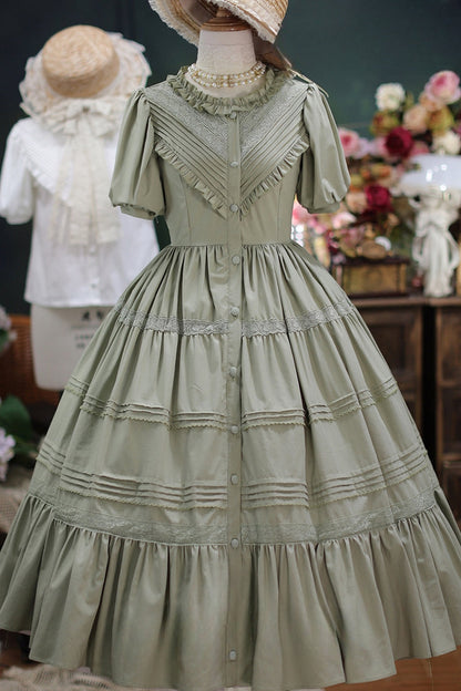 Gothic Lolita Dress - Elegant Cardigan Round Neck, 8 Colors, Ruffled, Sweet Style - S Dark Green / M Dark Green / L Dark Green option
