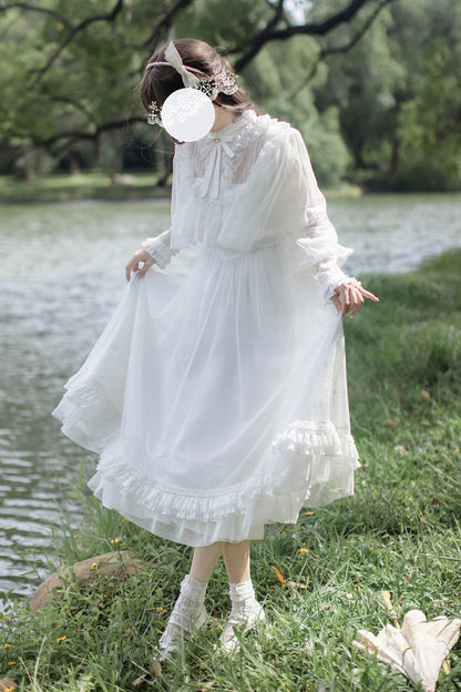 Gothic Lolita Dress - Enchanted Daydream, White, Lace Trim, Long Sleeves, Sweet Style - additional product view 2