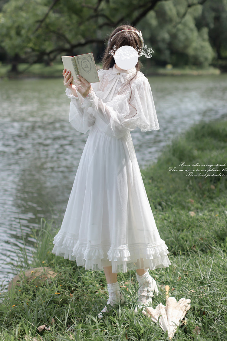 Gothic Lolita Dress - Enchanted Daydream, White, Lace Trim, Long Sleeves, Sweet Style - additional product view 3