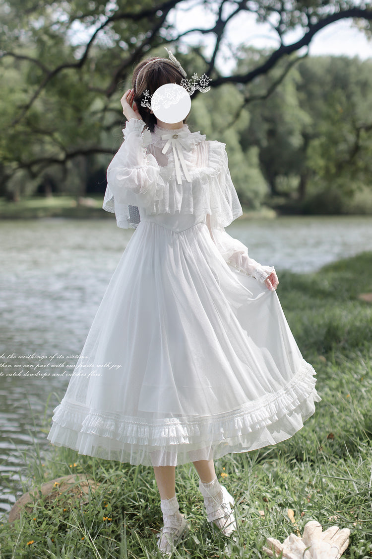Gothic Lolita Dress - Enchanted Daydream, White, Lace Trim, Long Sleeves, Sweet Style - additional product view 7