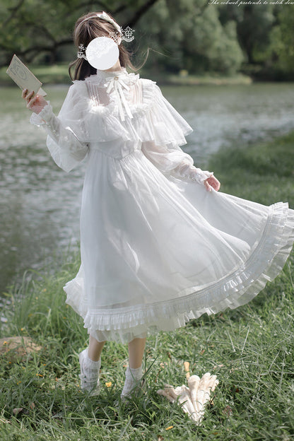 Gothic Lolita Dress - Enchanted Daydream, White, Lace Trim, Long Sleeves, Sweet Style - main product image