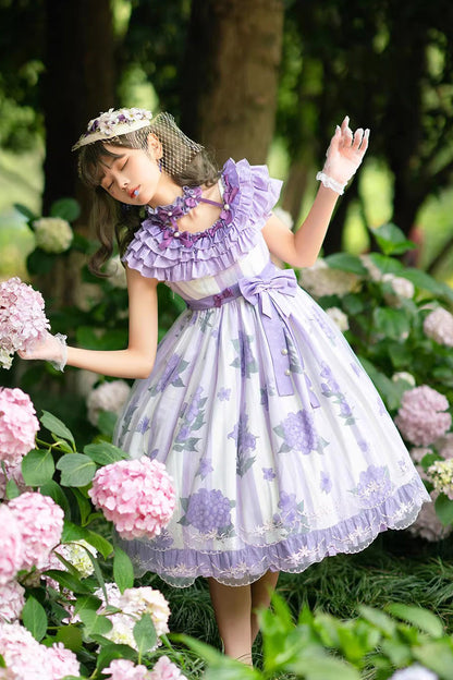 Gothic Lolita Dress - Endless Summer, Purple, Lace Trim, Ruffled, Printed - additional product view 5