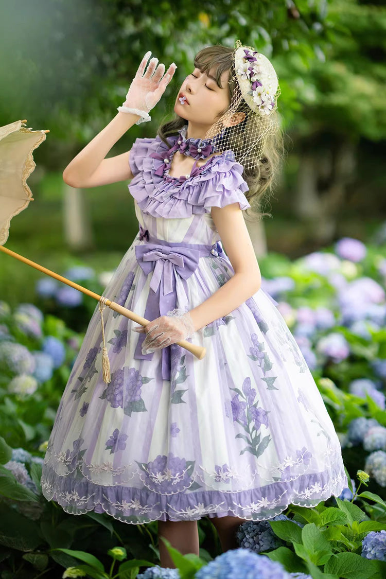 Gothic Lolita Dress - Endless Summer, Purple, Lace Trim, Ruffled, Printed - main product image