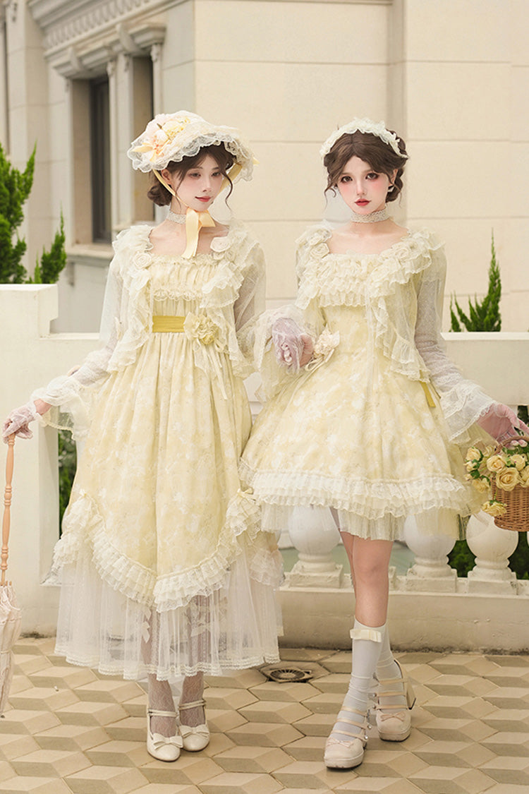 Gothic Lolita Dress - Falling Flowers As A Message, Yellow, Square Collar, Short Length - additional product view 8