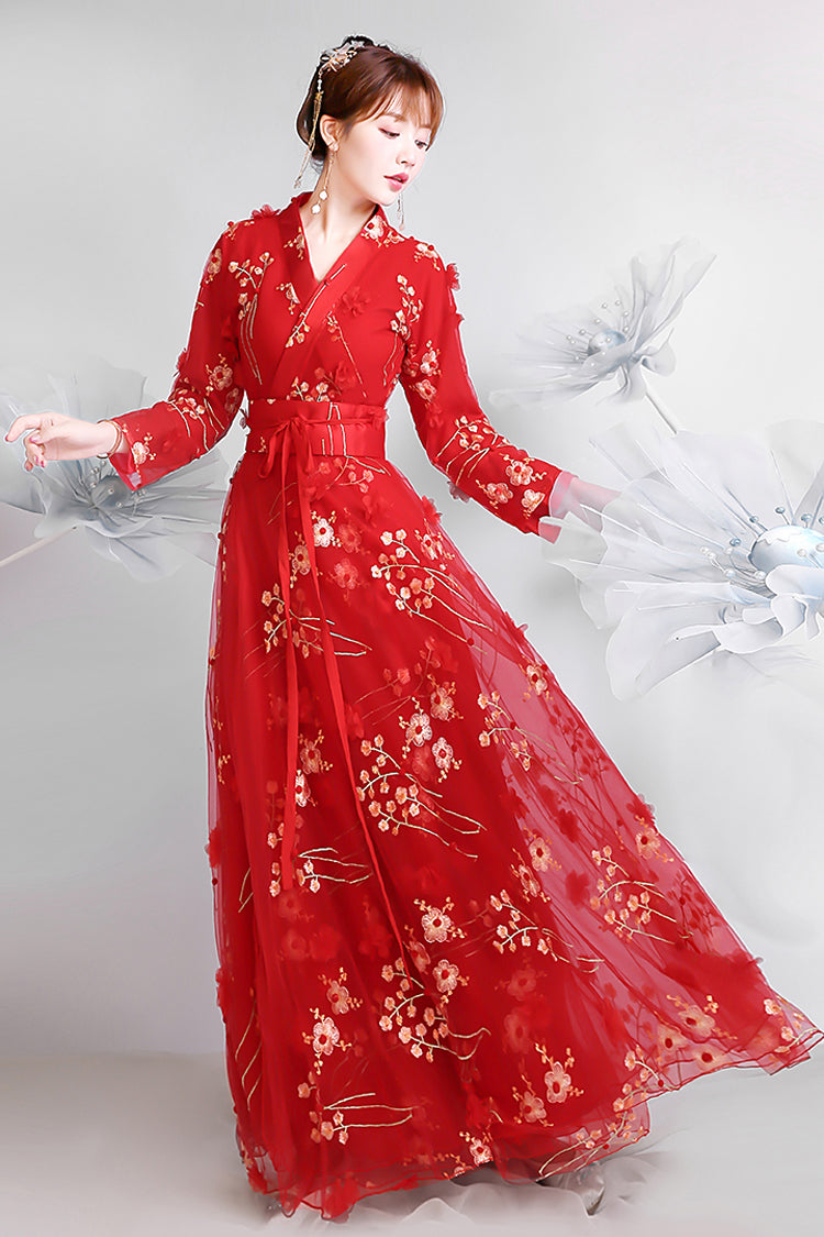 Gothic Lolita Dress - Floral, 2 Colors, Chinese-Inspired Style, Embroidered, Sweet Style - S Red / M Red / L Red option