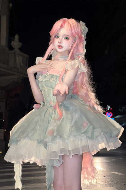 Gothic Lolita Dress - Flower Fairy Forest Garden Print, Green, Printed, Sweet Style - additional product view 3