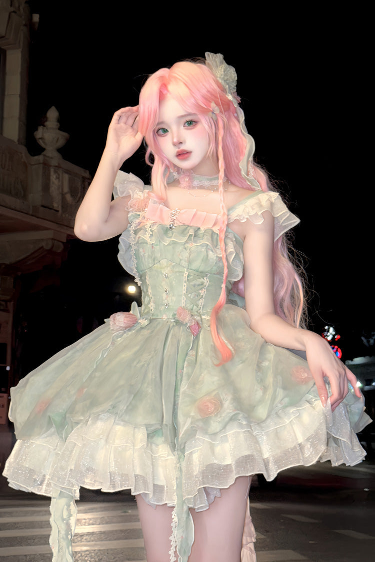 Gothic Lolita Dress - Flower Fairy Forest Garden Print, Green, Printed, Sweet Style - additional product view 4