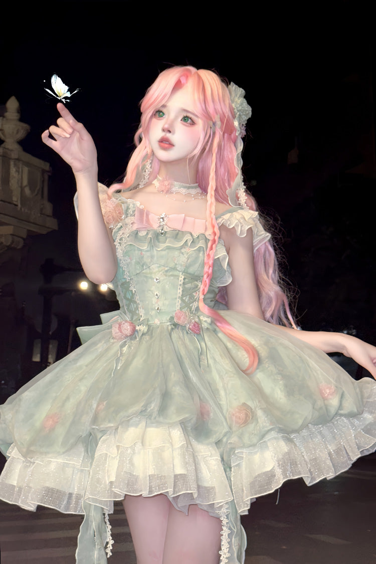 Gothic Lolita Dress - Flower Fairy Forest Garden Print, Green, Printed, Sweet Style - additional product view 5