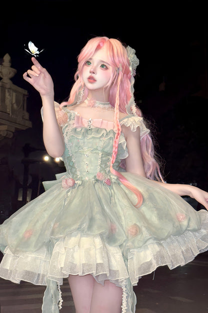 Gothic Lolita Dress - Flower Fairy Forest Garden Print, Green, Printed, Sweet Style - additional product view 5