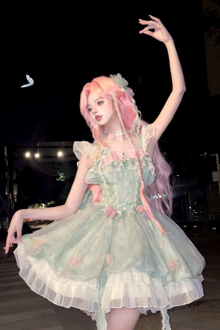 Gothic Lolita Dress - Flower Fairy Forest Garden Print, Green, Printed, Sweet Style - additional product view 6