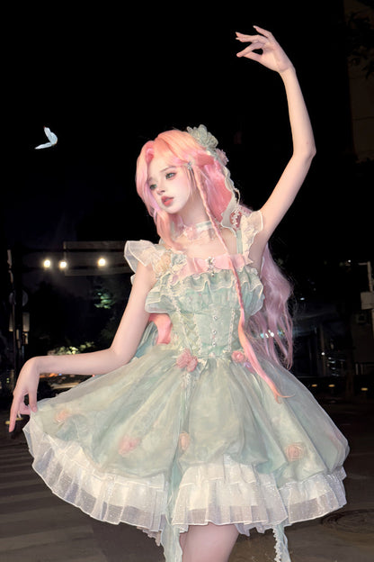 Gothic Lolita Dress - Flower Fairy Forest Garden Print, Green, Printed, Sweet Style - additional product view 6