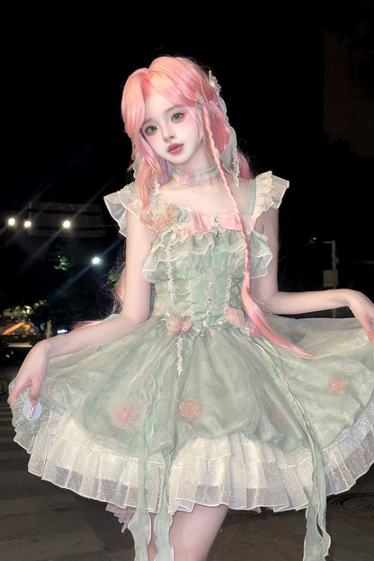 Gothic Lolita Dress - Flower Fairy Forest Garden Print, Green, Printed, Sweet Style - additional product view 7