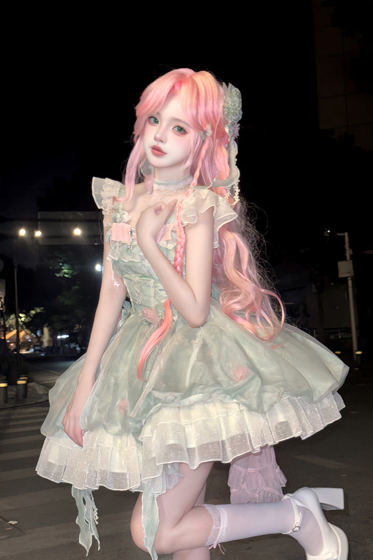 Gothic Lolita Dress - Flower Fairy Forest Garden Print, Green, Printed, Sweet Style - additional product view 9