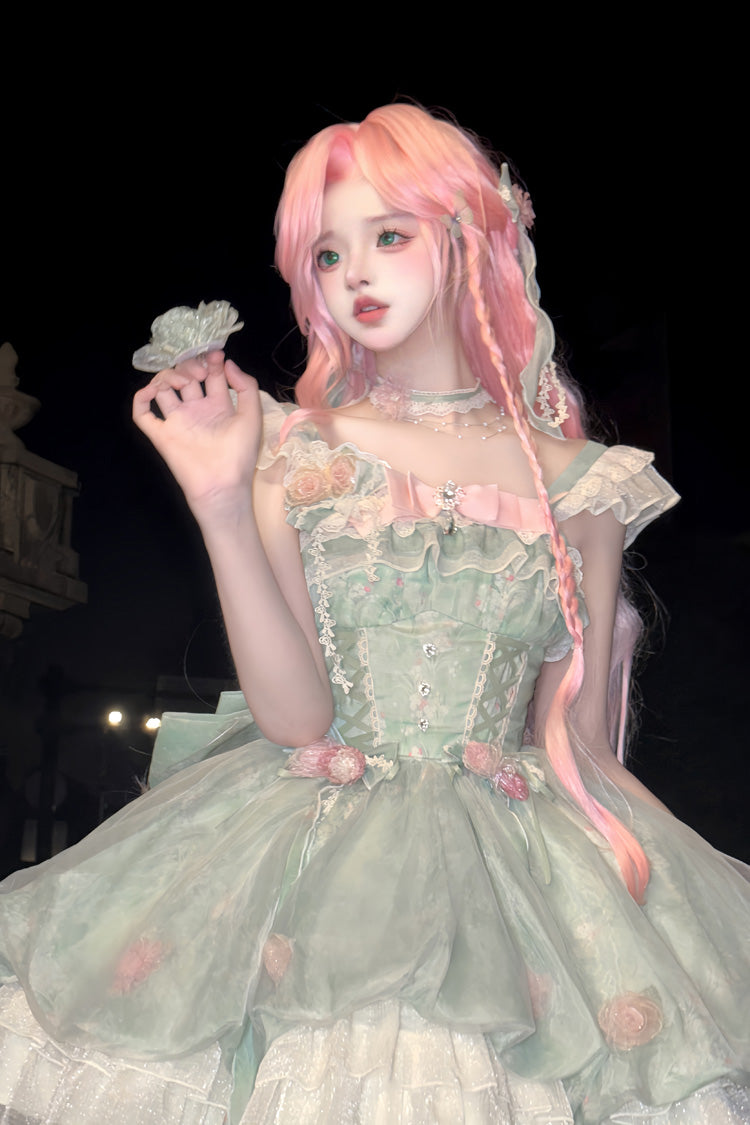 Gothic Lolita Dress - Flower Fairy Forest Garden Print, Green, Printed, Sweet Style - additional product view 10