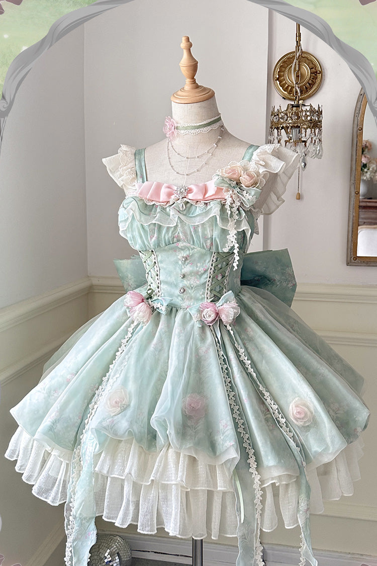 Gothic Lolita Dress - Flower Fairy Forest Garden Print, Green, Printed, Sweet Style - main product image