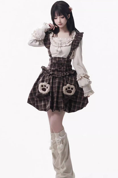 Gothic Lolita Dress - Fluffy Little Bear, Brown, Sweet Style, Bow Detail, Ruffled - main product image