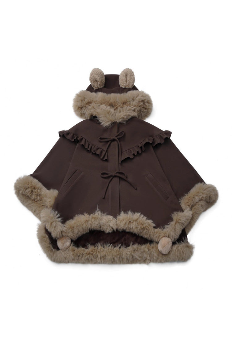 Gothic Lolita Dress - Fluffy Little Bear, Brown, Sweet Style, Bow Detail, Ruffled - S Coat / M Coat / L Coat option