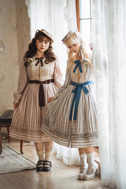 Gothic Lolita Dress - Forest Atlas Striped Print, 3 Colors, Striped, Printed, Long Sleeves - additional product view 2
