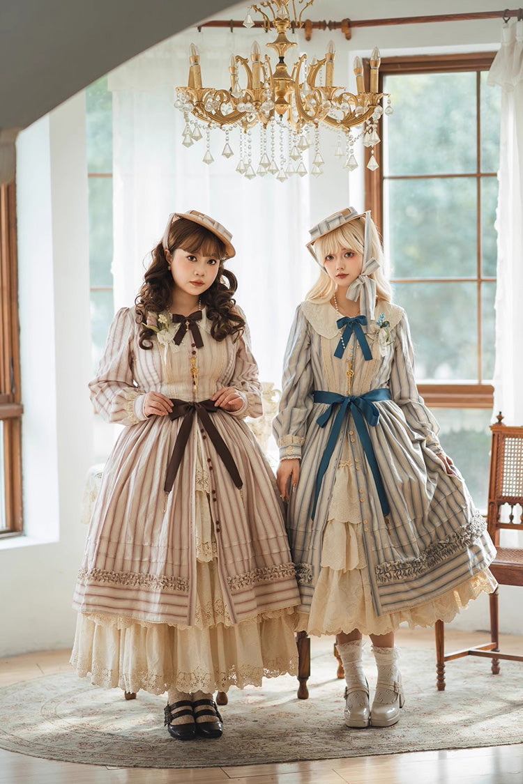 Gothic Lolita Dress - Forest Atlas Striped Print, 3 Colors, Striped, Printed, Long Sleeves - additional product view 3
