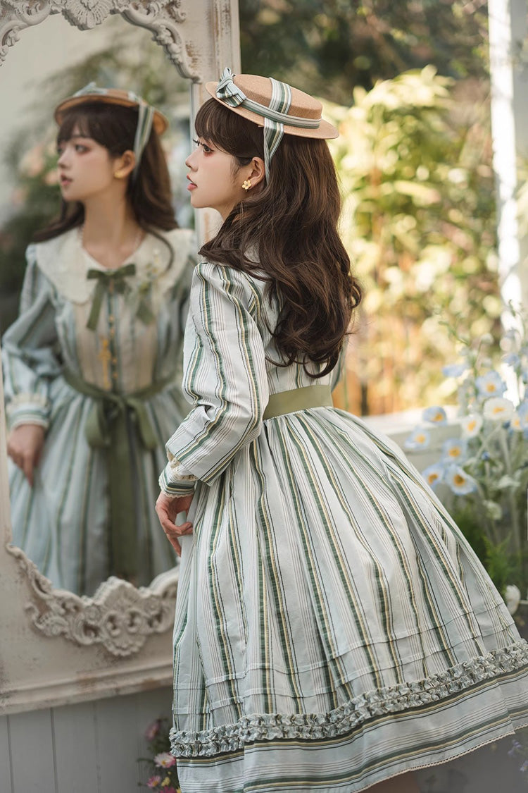 Gothic Lolita Dress - Forest Atlas Striped Print, 3 Colors, Striped, Printed, Long Sleeves - additional product view 5