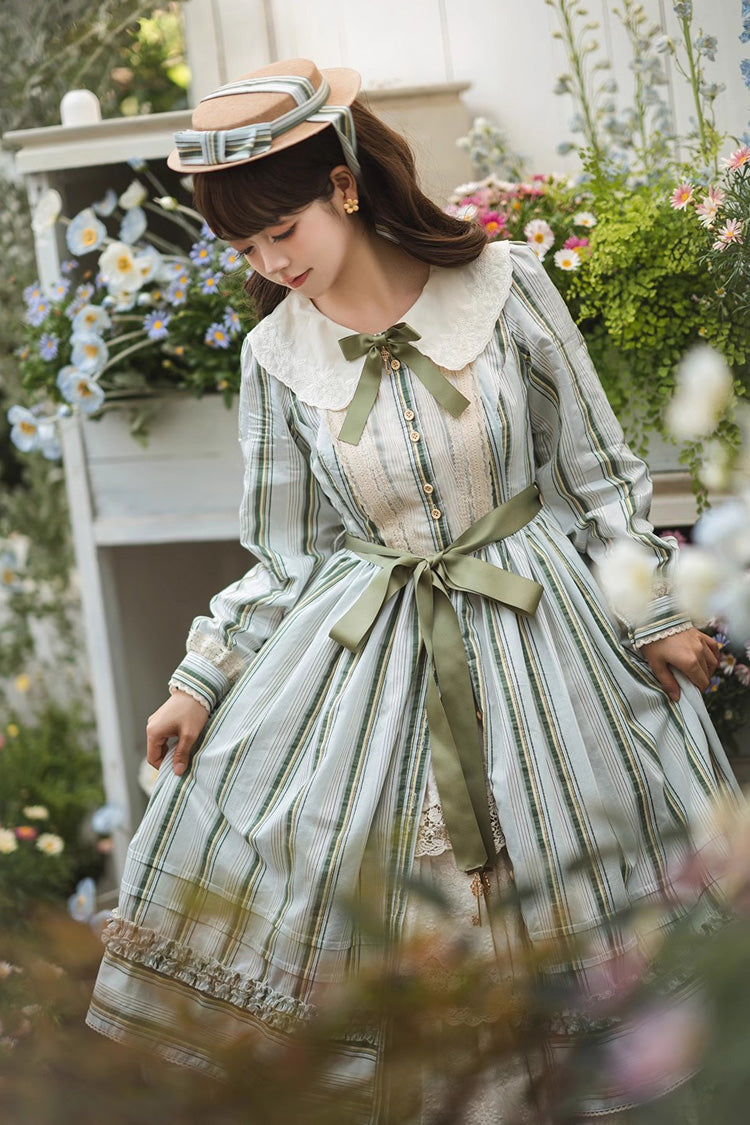 Gothic Lolita Dress - Forest Atlas Striped Print, 3 Colors, Striped, Printed, Long Sleeves - additional product view 6