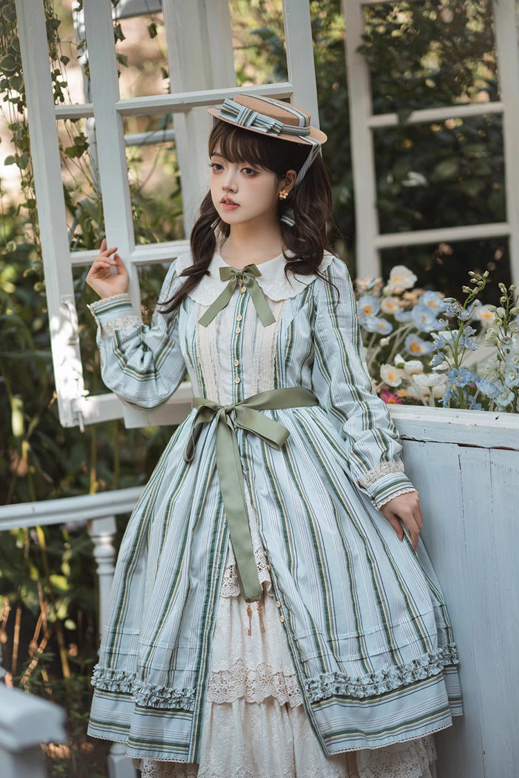 Gothic Lolita Dress - Forest Atlas Striped Print, 3 Colors, Striped, Printed, Long Sleeves - additional product view 7